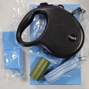 Black Retractable Dog Leash w/ Waste Bag Dispenser Bags And Shoulder Strap 110lb